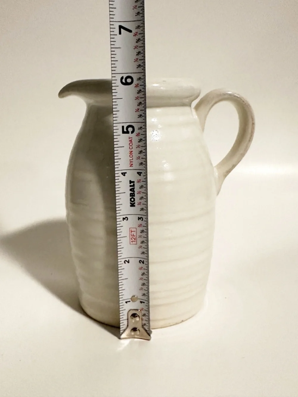 Crate & Barrel White Ceramic Pitcher Ribbed Stoneware Jug Portugal